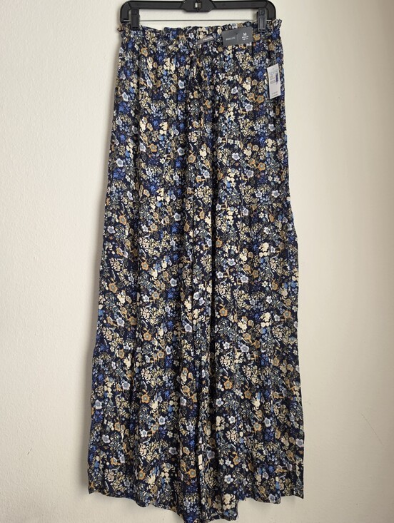 Maurices Pants - Maurices Navy Blue Yellow Floral Flowy Wide Leg Palazzo Pants Size Medium New